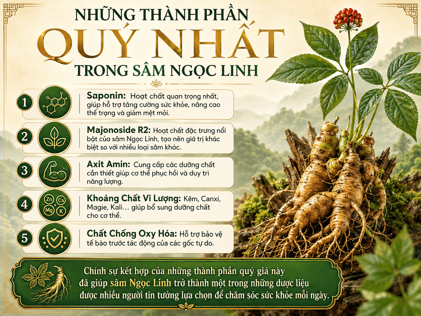 Những Thành Phần Quý Trong Sâm Ngọc Linh Và Giá Trị Đối Với Sức Khỏe